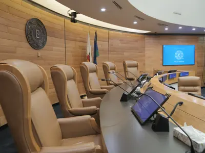 City Council Chamber interior. 